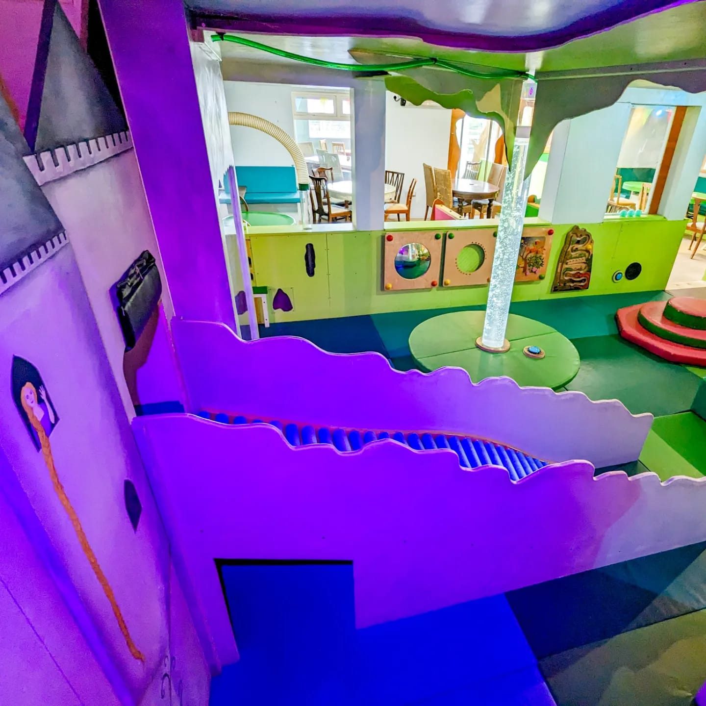The indoor castle play frame with slide and climbing steps